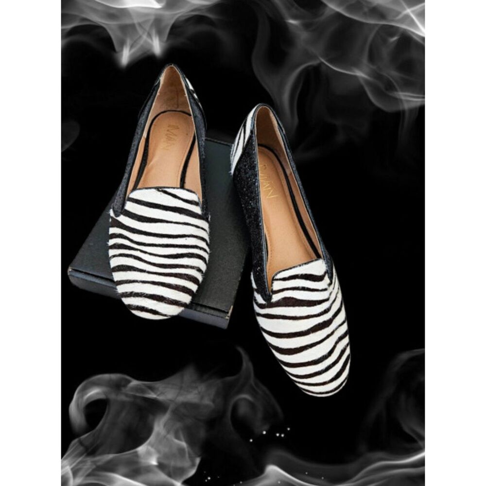 Iman Two-tone Zebra Stripe Calfhair Sparkle Flats Size 8.5